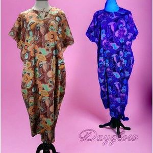 Vintage 70s Volup Dayglow Caftan Kaftan Size 1X/2X  Floral Acrylic Barkcloth